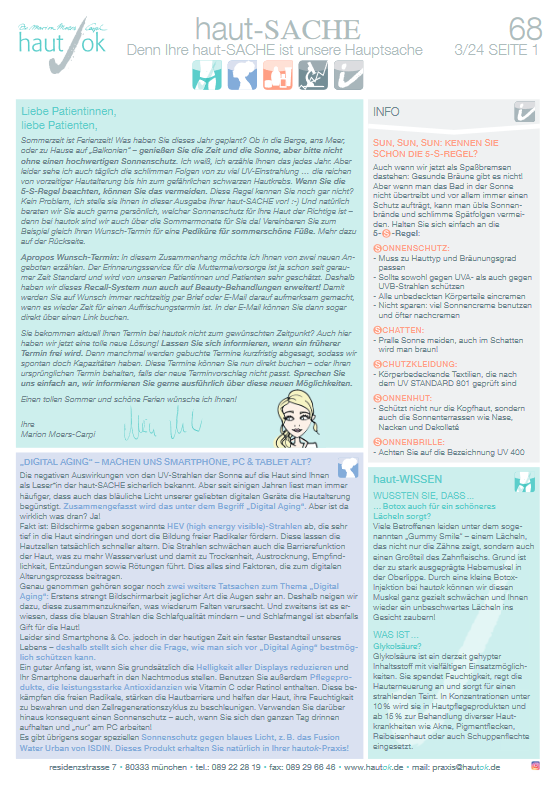 HautSache 58 - Newsletter unserer dermatologischen Praxis hautOk in München