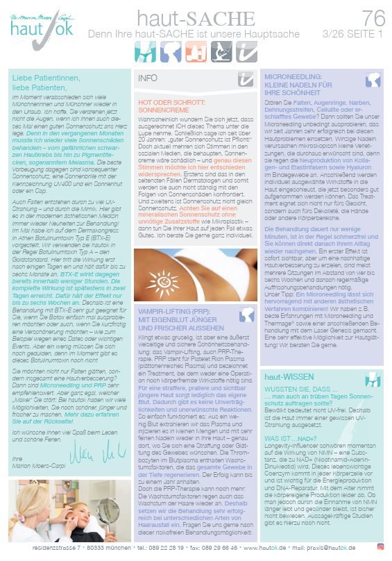 Ausgabe 76 des newsletters HautSache von Frau Dr. Carpi bei HautOK