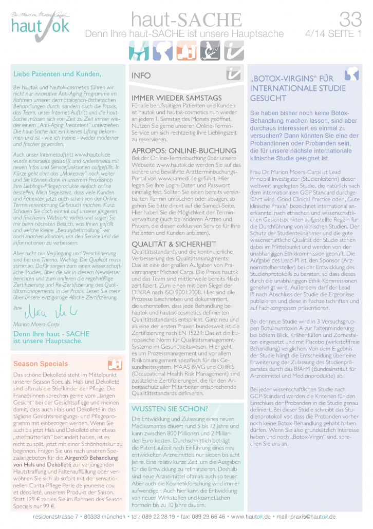 Newsletter haut-Sache Ausgabe 33 | hautok und hautok cosmetics
