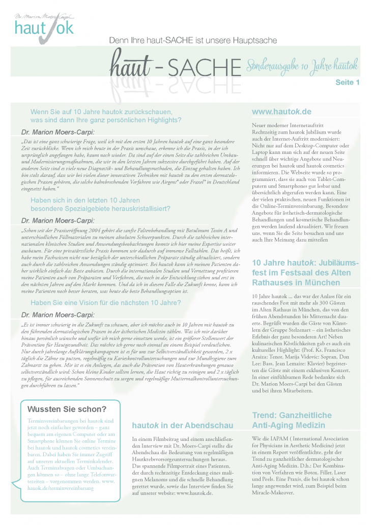 Newsletter haut-Sache Ausgabe 31 | hautok und hautok cosmetics
