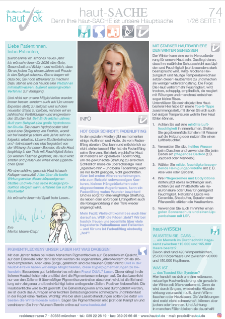 Ausgabe 74 des newsletters HautSache von Frau Dr. Carpi bei HautOK